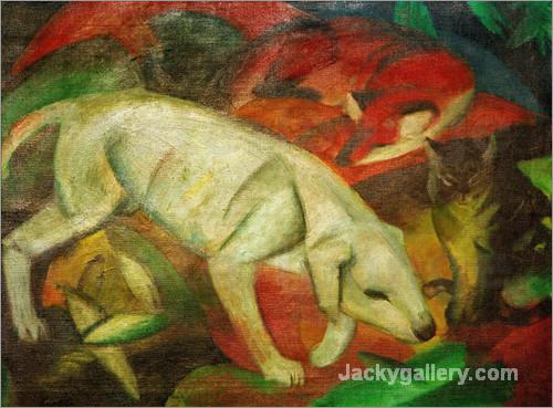 Dog, cat, fox by Franz Marc paintings reproduction